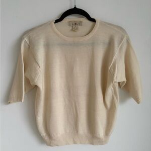 Vintage J.Crew 100% Wool Sweater M Cream Short Sleeve Minimalist